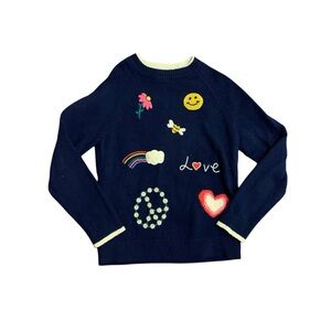 Mini Boden Navy Sweater with Colorful Embroidery Size 7-8